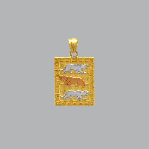 14K TRI COLOR GOLD FANCY RECTANGLE TIGER PENDANT (1 of 1)