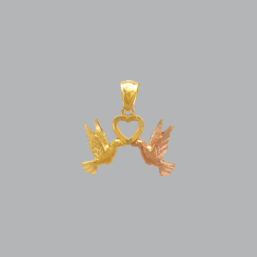 14K TWO TONE GOLD FANCY HEART WITH DOVES PENDANT (1 of 1)