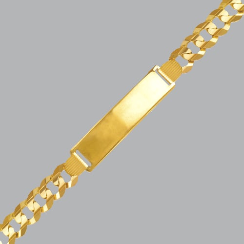 14K YELLOW GOLD MEN LADIES ID BRACELET LIGHT CURB: 14K YELLOW GOLD ID BRACELET New 14K Yellow Gold ID Bracelet Approx. 6mm, 7mm, 8mm and 9mm Wide 7", 7.5", 8" and 8.5" Long Polished finish Lobster Clasp Stamp: 14k Avg Weight: 9mm - 8" = 24.9g