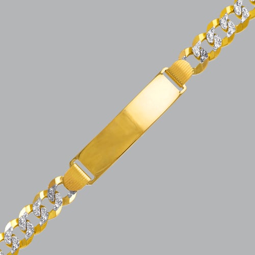 14K YELLOW GOLD MEN LADIES ID BRACELET LIGHT CURB WHITE (1 of 2)