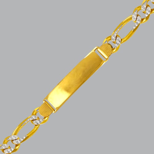 14K YELLOW GOLD WHITE PAVE MEN LADIES FIGARO ID BRACELE (1 of 2)