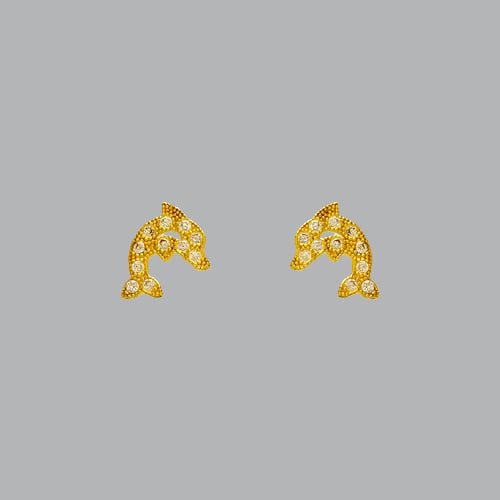 14K YELLOW GOLD CHILDREN'S FANCY DOLPHIN PAVE STUD CZ: NEW 14K YELLOW GOLD EARRINGS New 14K Yellow Gold Earrings Measures: 7mm Wide x 8mm Long Dolphin Stud Earrings Set with CZ Earrings have a polished finish Screw Backing Stamp: 14k Avg Weight: Under 1