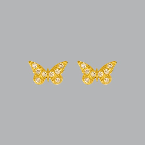 14K YELLOW GOLD CHILDRENS FANCY BUTTERFLY PAVE STUD CZ: NEW 14K YELLOW GOLD EARRINGS New 14K Yellow Gold Earrings Measures: 12mm Wide x 10mm High Butterfly Stud Earrings Set with CZ Earrings have a polished finish Screw Backing Stamp: 14k Avg Weight: Unde