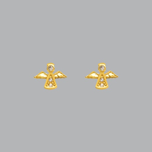 14K YELLOW GOLD CHILDREN'S FANCY ANGEL STUD CZ EARRINGS: NEW 14K YELLOW GOLD EARRINGS New 14K Yellow Gold Earrings Measures: 12mm Wide x 10mm High Angel Stud Earrings Set with CZ Earrings have a polished finish Screw Backing Stamp: 14k Avg Weight: Under 1
