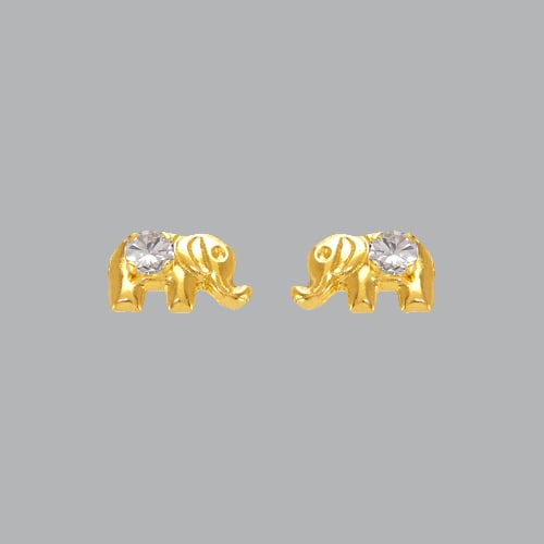 14K YELLOW GOLD CHILDREN'S FANCY ELEPHANT STUD CZ EARRI (1 of 2)