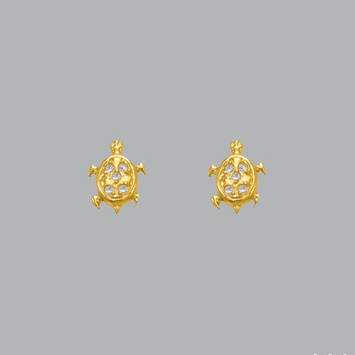 14K YELLOW GOLD CHILDREN'S FANCY TURTLE STUD CZ EARRING (1 of 2)
