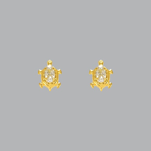 14K YELLOW GOLD CHILDREN'S FANCY TURTLE STUD CZ EARRING: NEW 14K YELLOW GOLD EARRINGS New 14K Yellow Gold Earrings Measures: 7mm Wide x 9mm High Turtle Stud Earrings Set with CZ Earrings have a polished finish Screw Backing Stamp: 14k Avg Weight: Under 1g