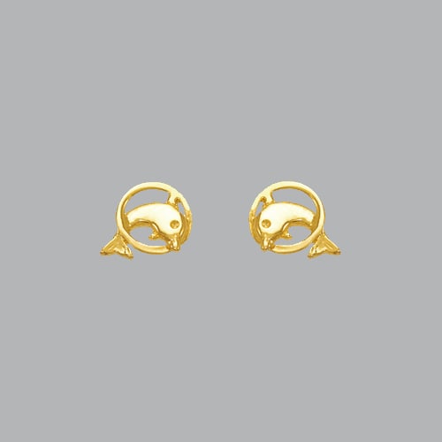 14K YELLOW GOLD CHILDRENS FANCY DOLPHIN STUD EARRINGS (1 of 2)