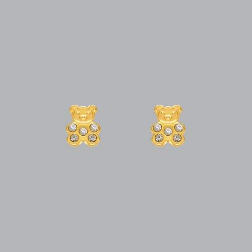 14K YELLOW GOLD CHILDRENS FANCY TEDDY BEAR STUD CZ (1 of 2)