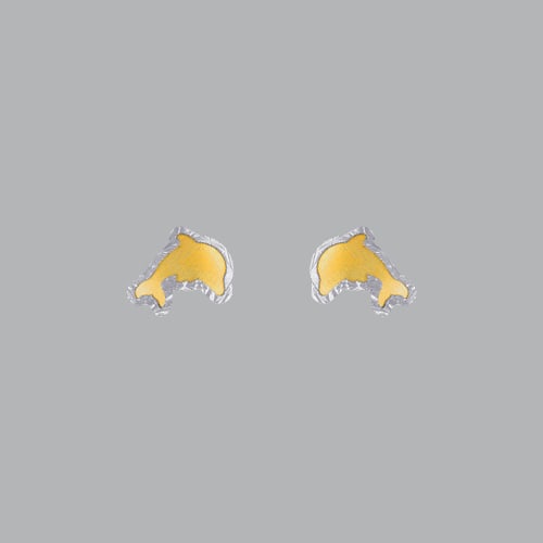 14K TWO TONE GOLD CHILDRENS FANCY DOLPHIN STUD EARRINGS (1 of 1)
