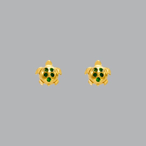 14K YELLOW GOLD CHILDREN'S FANCY TURTLE GREEN CZ STUD (1 of 2)