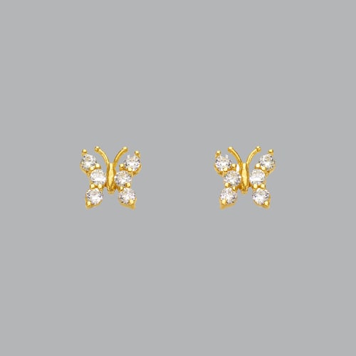 14K YELLOW GOLD CHILDREN'S FANCY BUTTERFLY CZ STUD: NEW 14K YELLOW GOLD EARRINGS New 14K Yellow Gold Earrings Measures: 7mm Wide x 7mm High Butterfly Earrings Set with CZ Earrings have a polished finish Screw Backing Stamp: 14k Avg Weight: Under 1g
