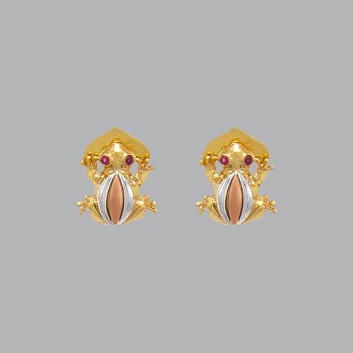 14K TRI COLOR GOLD LADIES FANCY FROG CZ STUD EARRINGS (1 of 1)