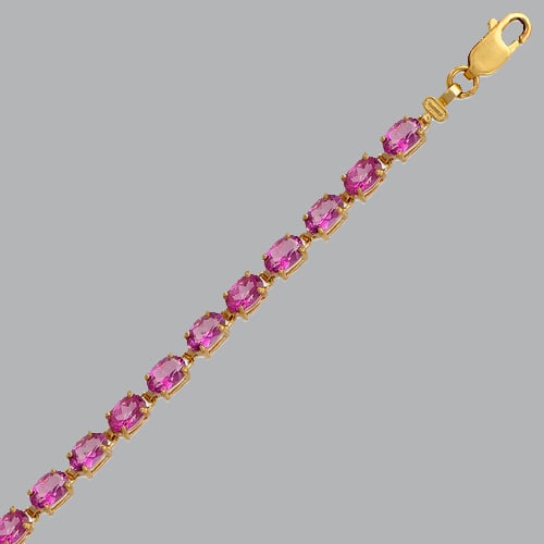 14K YELLOW GOLD OVAL CUT PINK CZ TENNIS BRACELET: NEW 14K YELLOW GOLD BRACELET New 14K Yellow Gold Tennis Bracelet Measures: 7" Long Pink oval CZ tennis bracelet Bracelet has a polished finish Lobster clasp Stamp: 14k Avg Weight: 8.3g