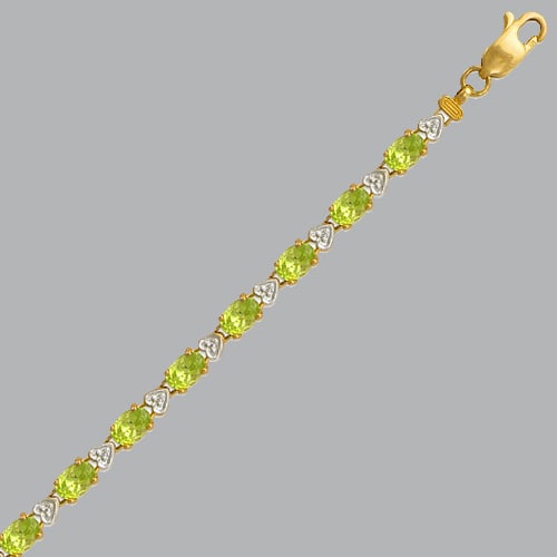 14K YELLOW GOLD OVAL CUT HEART GREEN CZ TENNIS BRACELET: NEW 14K YELLOW GOLD BRACELET New 14K Yellow Gold heart Bracelet Measures: 7" Long Green oval CZ tennis bracelet Bracelet has a polished finish Lobster clasp Stamp: 14k Avg Weight: 7.5g