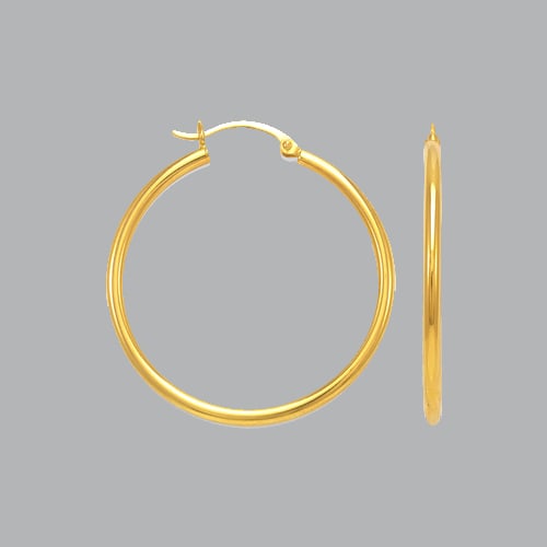 NEW 14K YELLOW GOLD ROUND HOOP TUBE EARRINGS 2mm (1 of 1)