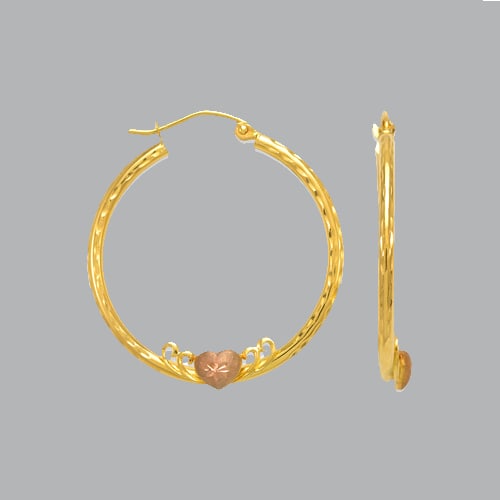 NEW 14K TWO TONE GOLD HOOP TUBE EARRINGS 2mm (1 of 1)