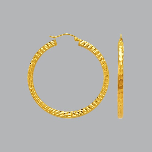 14K YELLOW GOLD CHILDREN'S FANCY TURTLE STUD CZ EARRING: 14K YELLOW GOLD HOOP EARRINGS 14K Yellow Gold Tube hoop earrings Width Size: 3mm Diameter: 30mm, Diamond cut High Polish Finish Snap/ clasp closure Stamp: 14k Avg Weight: 30mm - 2.6g