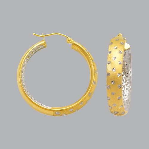 14K TWO TONE GOLD OVAL HOOP TUBE EARRINGS 6mm (1 of 1)