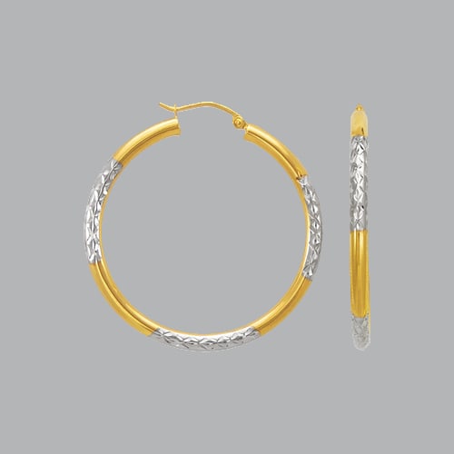 14K TWO TONE GOLD ROUND HOOP TUBE EARRINGS 3mm (1 of 1)