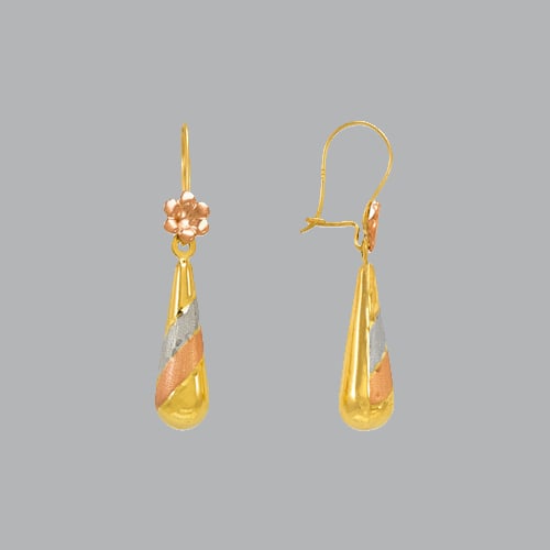 14K TRI COLOR DANGLE DROP FLOWER EARRINGS (1 of 2)