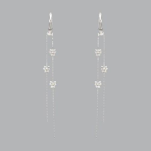 14K WHITE GOLD LADIES DROP DANGLE BUTTERFLY CZ SET: 14K WHITE GOLD BUTTERFLY EARRINGS New 14K White Gold Earrings Measures: 71mm long and 11mm wide Set with CZ Earrings has a polish finish Post backings Stamp: 14k Avg Weight: 2.5g