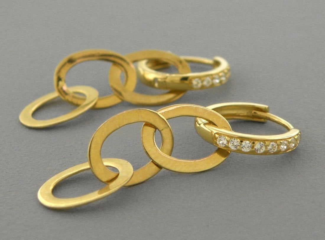 14K YELLOW GOLD LADIES DROP DANGLE OVAL CZ SET EARRINGS (1 of 2)