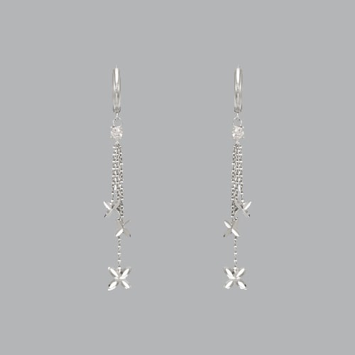 14K WHITE GOLD LADIES DROP DANGLE X CZ SET EARRINGS (1 of 1)
