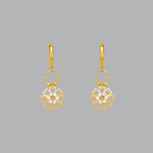 14K YELLOW GOLD LADIES DROP DANGLE FLOWER CZ SET (1 of 1)