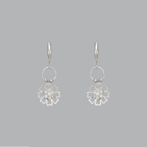 14K WHITE GOLD LADIES DROP DANGLE FLOWER CZ SET (1 of 1)