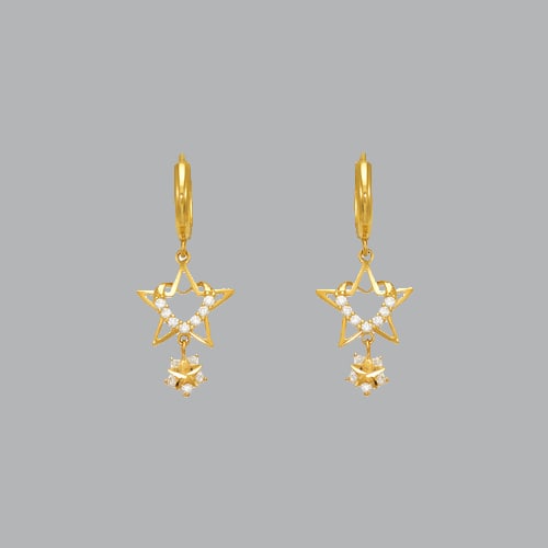 14K YELLOW GOLD LADIES DROP DANGLE STAR HEART CZ SET (1 of 1)