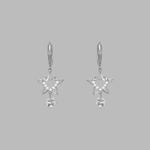 14K WHITE GOLD LADIES DROP DANGLE STAR HEART CZ SET: NEW 14K WHITE GOLD EARRINGS New 14K White Gold Earrings Measures: 32mm long and 11mm wide Set with CZ Earrings have a polish finish Post backings Stamp: 14k Avg Weight: 2.1g