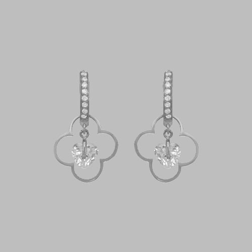 14K WHITE GOLD LADIES DROP DANGLE HEART CLOVER CZ SET: NEW 14K WHITE GOLD EARRINGS New 14K White Gold Earrings Measures: 26mm long and 15mm wide Set with CZ Earrings have a polish finish Post backings Stamp: 14k Avg Weight: 2.1g