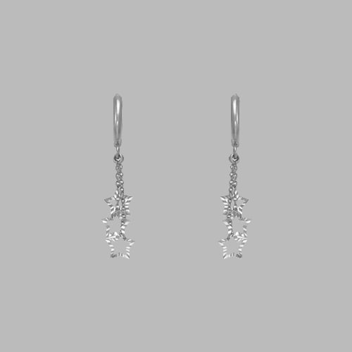 14K WHITE GOLD LADIES DROP DANGLE STAR CZ SET EARRINGS: NEW 14K WHITE GOLD EARRINGS New 14K White Gold Earrings Measures: 37mm long and 13mm wide Set with CZ Earrings have a polish finish Post backings Stamp: 14k Avg Weight: 1.6g