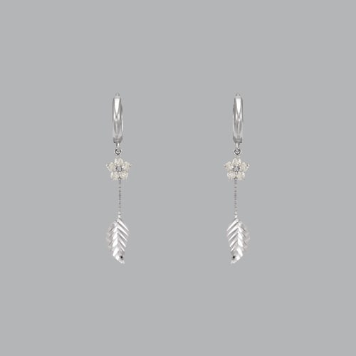14K WHITE GOLD LADIES DROP DANGLE LEAF CZ SET EARRINGS (1 of 1)