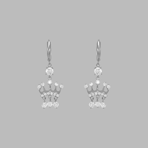 14K WHITE GOLD LADIES DROP DANGLE CROWN CZ SET: NEW 14K WHITE GOLD EARRINGS New 14K White Gold Earrings Measures: 37mm long and 14mm wide Set with CZ Earrings have a polish finish Post backings Stamp: 14k Avg Weight: 3g