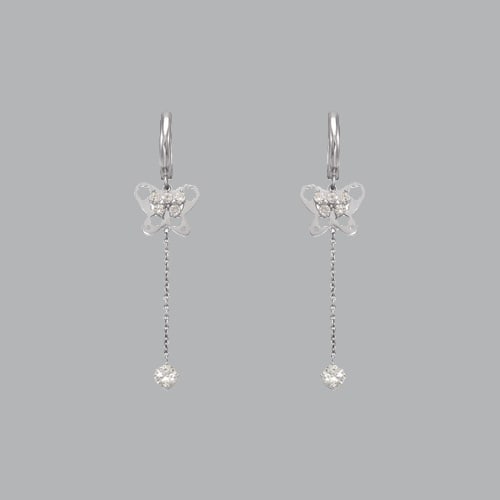 14K WHITE GOLD LADIES DROP DANGLE BUTTERFLY CZ SET: NEW 14K WHITE GOLD EARRINGS New 14K White Gold Earrings Measures: 45mm long and 12mm wide Set with CZ Earrings have a polish finish Post backings Stamp: 14k Avg Weight: 2.3g