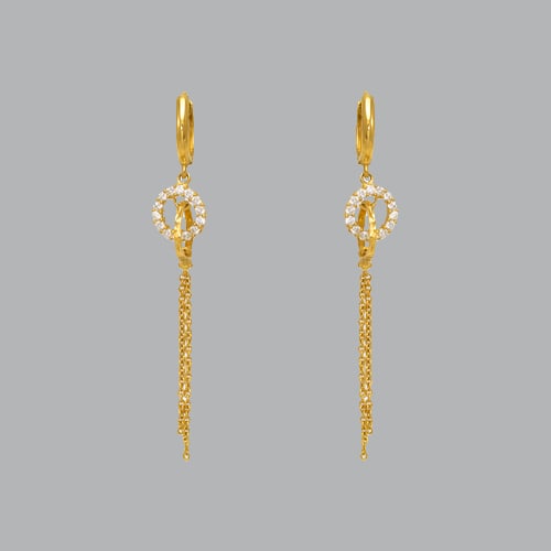 14K YELLOW GOLD LADIES DROP DANGLE CIRCLE CZ SET: NEW 14K YELLOW GOLD EARRINGS New 14K Yellow Gold Earrings Measures: 55mm long and 12mm wide Set with CZ Earrings have a polish finish Post backings Stamp: 14k Avg Weight: 2.4g