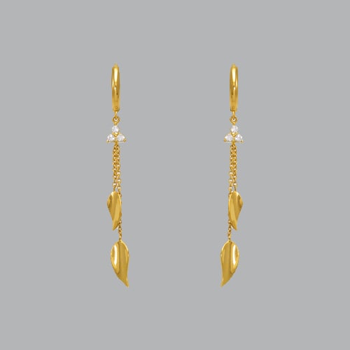 14K YELLOW GOLD LADIES DROP DANGLE DOUBLE LEAF CZ SET (1 of 1)