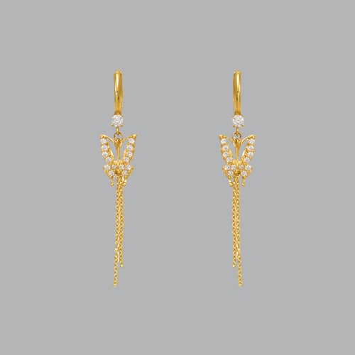 14K YELLOW GOLD LADIES DROP DANGLE BUTTERFLY CZ SET: NEW 14K YELLOW GOLD EARRINGS New 14K Yellow Gold Earrings Measures: 50mm long and 13mm wide Set with CZ Earrings have a polish finish Post backings Stamp: 14k Avg Weight: 2.5g