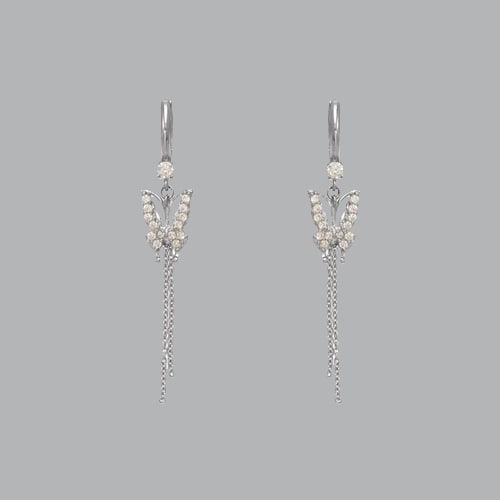 14K WHITE GOLD LADIES DROP DANGLE BUTTERFLY CZ SET: NEW 14K WHITE GOLD EARRINGS New 14K White Gold Earrings Measures: 50mm long and 13mm wide Set with CZ Earrings have a polish finish Post backings Stamp: 14k Avg Weight: 2.6g