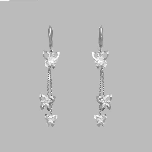 14K WHITE GOLD LADIES DROP DANGLE BUTTERFLY CZ SET: NEW 14K WHITE GOLD EARRINGS New 14K White Gold Earrings Measures: 55mm long and 12mm wide Set with CZ Earrings have a polish finish Post backings Stamp: 14k Avg Weight: 3.2g