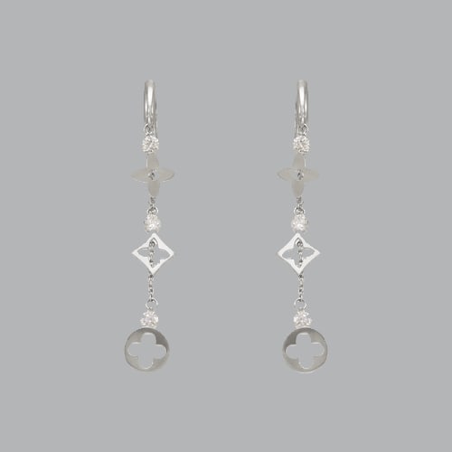 14K WHITE GOLD LADIES DROP DANGLING CZ SET EARRINGS (1 of 1)