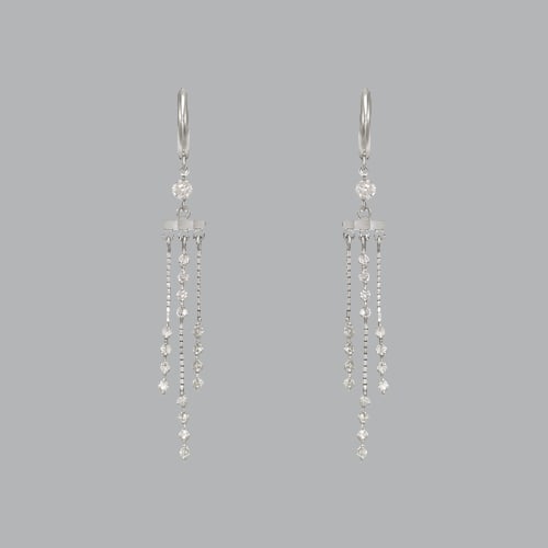 NEW 14K WHITE GOLD LADIES DROP DANGLE CHANDELIER CZ SET: NEW 14K WHITE GOLD EARRINGS New 14K White Gold Earrings Measures: 56mm long and 12mm wide Set with CZ Earrings have a polish finish Post backings Stamp: 14k Avg Weight: 2.5g