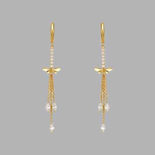 14K YELLOW GOLD LADIES DROP DANGLE CHANDELIER CZ SET: NEW 14K YELLOW GOLD EARRINGS New 14K Yellow Gold Earrings Measures: 58mm long and 12mm wide Set with CZ Earrings have a polish finish Post backings Stamp: 14k Avg Weight: 2.7g