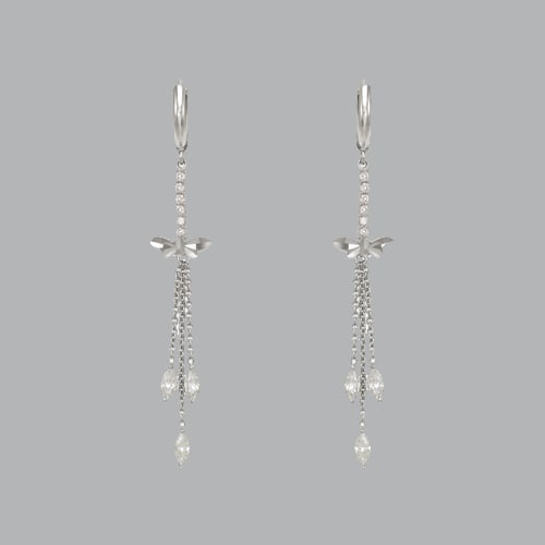 14K WHITE GOLD LADIES DROP DANGLE CHANDELIER CZ SET: NEW 14K WHITE GOLD EARRINGS New 14K White Gold Earrings Measures: 58mm long and 12mm wide Set with CZ Earrings have a polish finish Post backings Stamp: 14k Avg Weight: 2.6g
