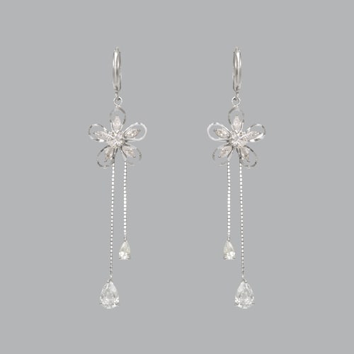 14K WHITE GOLD LADIES DROP DANGLE FLOWER CZ SET (1 of 1)