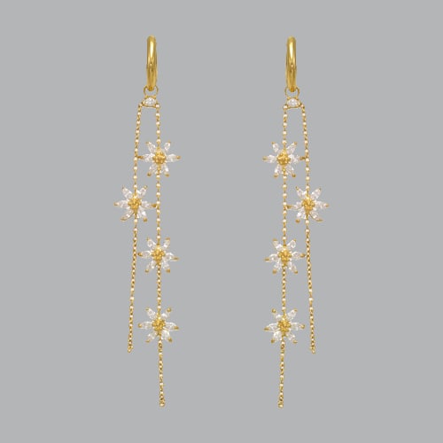 14K YELLOW GOLD LADIES DROP DANGLE FLOWER CZ SET EARRIN (1 of 1)