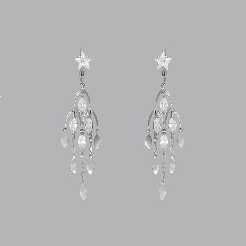 14K WHITE GOLD LADIES DROP DANGLE CHANDELIER CZ SET: NEW 14K WHITE GOLD EARRINGS New 14K White Gold Earrings Measures: 51mm long Set with CZ Earrings have a polish finish Post backings Stamp: 14k Avg Weight: 4.3g