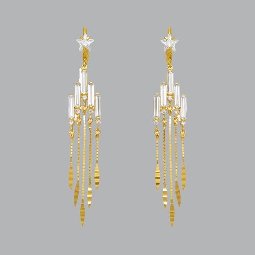 14K YELLOW GOLD LADIES DROP DANGLE CHANDELIER CZ SET: NEW 14K YELLOW GOLD EARRINGS New 14K Yellow Gold Earrings Measures: 66mm Long x 15mm Wide Set with CZ Earrings have a polish finish Post backings Stamp: 14k Avg Weight: 5.5g